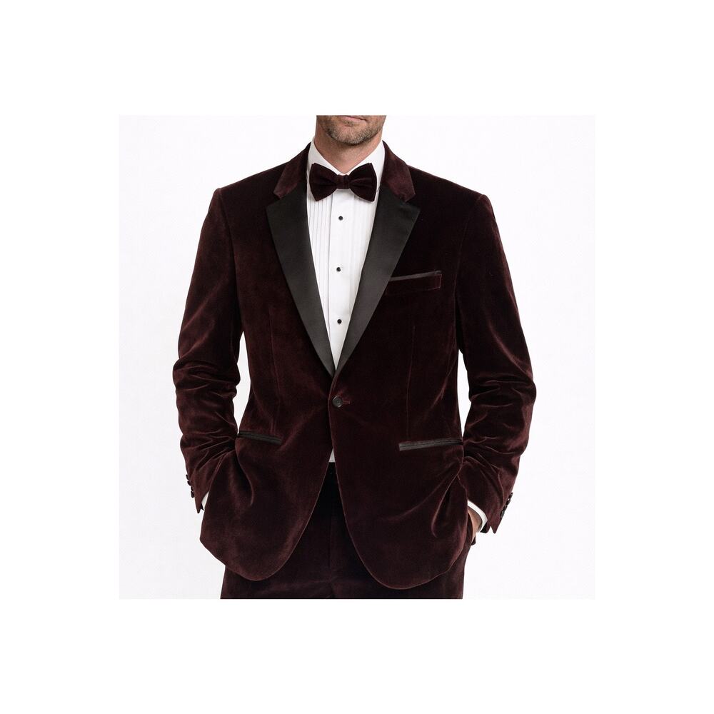 Tazio Italy Dark Brown Velvet Tuxedo Jacket‎ w/ Bowtie 38R Event Luxury Occasion